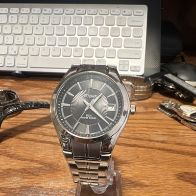 #ad Pulsar Quartz 50M Stainless Steel Wristwatch Black Dial Date Indicator $28.23