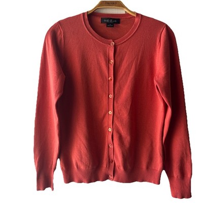 August Silk Button Up Orange / Coral Cardigan Sweater Top Women Size S