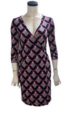 Diane Von Furstenberg New Julian Two Wrap Dress Sz 4 Geometric Diamond Print