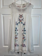 Umgee Women's Size M Floral Embroidered A Line Dress Bohemian White Lined EUC