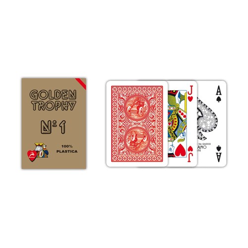 GOLDEN TROPHY RED POKER PLAYING CARDS DECK N1 PLASTIC MODIANO MADE ITALY NEW - Picture 4 of 4
