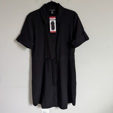 Halston Women’s  Button Front Black Shirt Dress Size M Drawstring Waist NWT