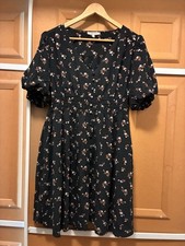 Madewell Challis Sophia Black Mini Dress Puff Sleeve Woodland Floral Sz M