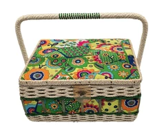 Vintage Sears Best Large Sewing Basket with Tray - Woven Wicker Floral