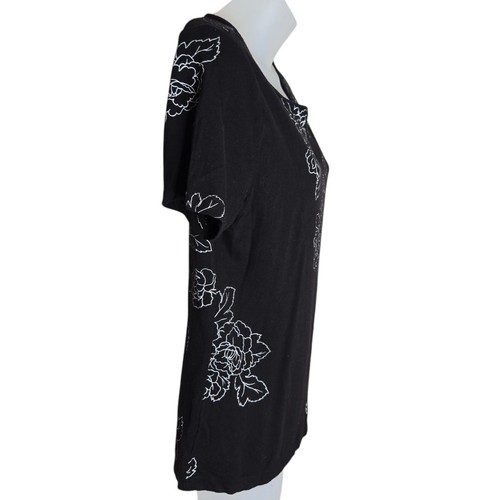 Top donna Emma James floreale medio nero bianco elasticizzato Cottagecore Whimsygoth - Foto 3 di 7