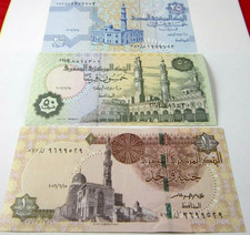 Egyptian Currency 3 Pcs Set Uncirculated Paper money