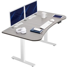 VIVO Electric 63  x 32  Standup Desk, Dark Gray Table Top, White Frame
