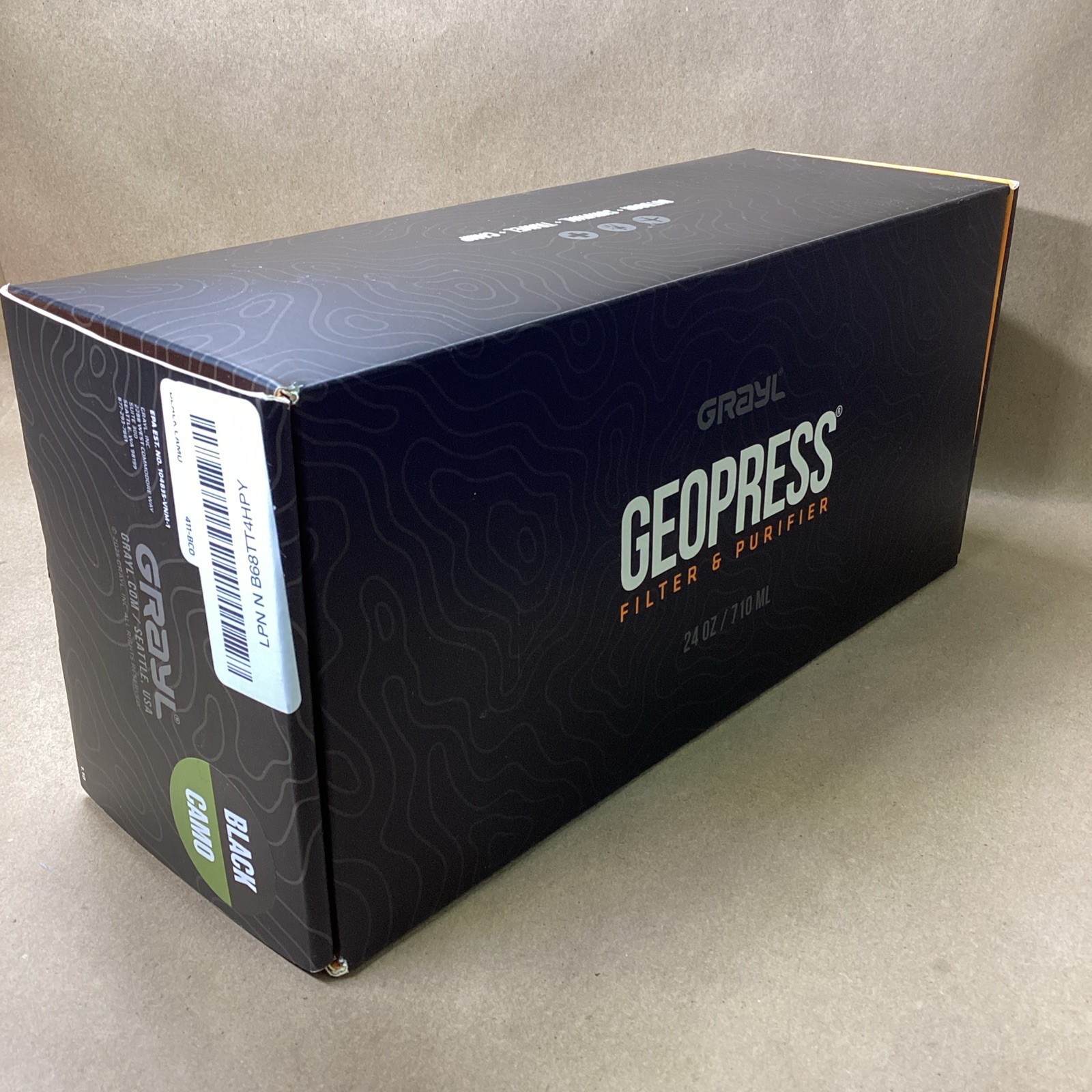 Grayl GeoPress 24 oz Water Purifier Bottle (Black /Camo) new