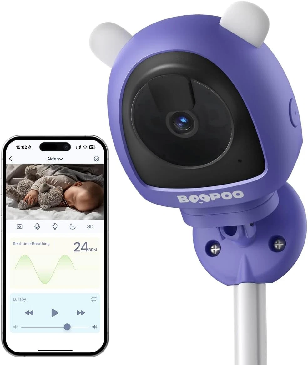 BOOPOO Smart Baby Monitor Sensor-Free Breathing Tracker 2K Video Camera WALL