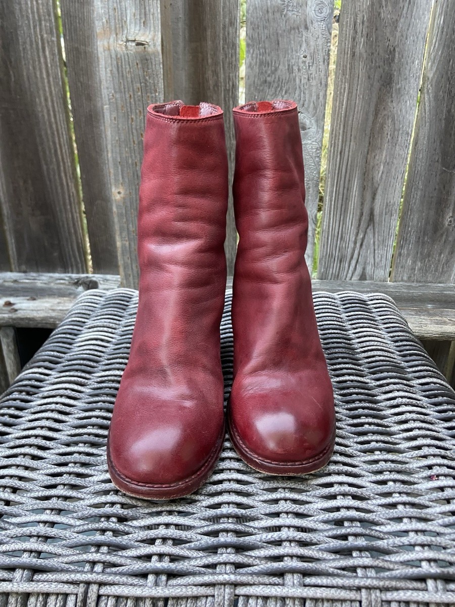 Guidi Burgundy Red Leather Back Zip High Heel Ankle Boots Sz  display picture 2