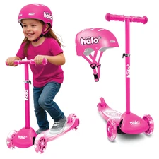 Jr 3 Wheel Scooter & Helmet - Pink 3+ - Super-Bright Light up Wheels - Unisex