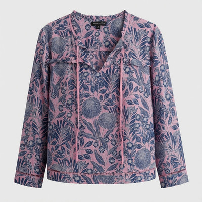 Abigail Borg x J.Crew Top Floral Cotton Silk Blnd Pink Blue Popover Preppy NWOT