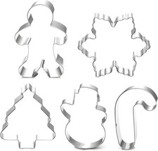 Christmas Cookie Cutter Set - 5 Piece Holiday Cookies Molds - Snowman, Christ...