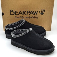 BEARPAW  Cara II  Women  s Indoor/Outdoor Wool Lined Suede Slippers Black US 6
