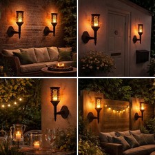 Solar Morocco Wall Lights 2 Pack LED Flame Effect Outdoor Garden Lamp Waterproof