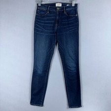 Frame Le High Rise Skinny Jeans Womens Size 27 Stretch Dark Blue Wash Distressed