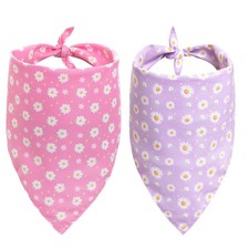 2Pcs Spring Girl Dog Bandana Double-Sided Printing Pink Purple Daisy Scarf Tr...