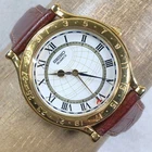 Vintage Seiko Men 6F25-8009 Dress Brown Leather Quartz Analog 37mm Watch 7"