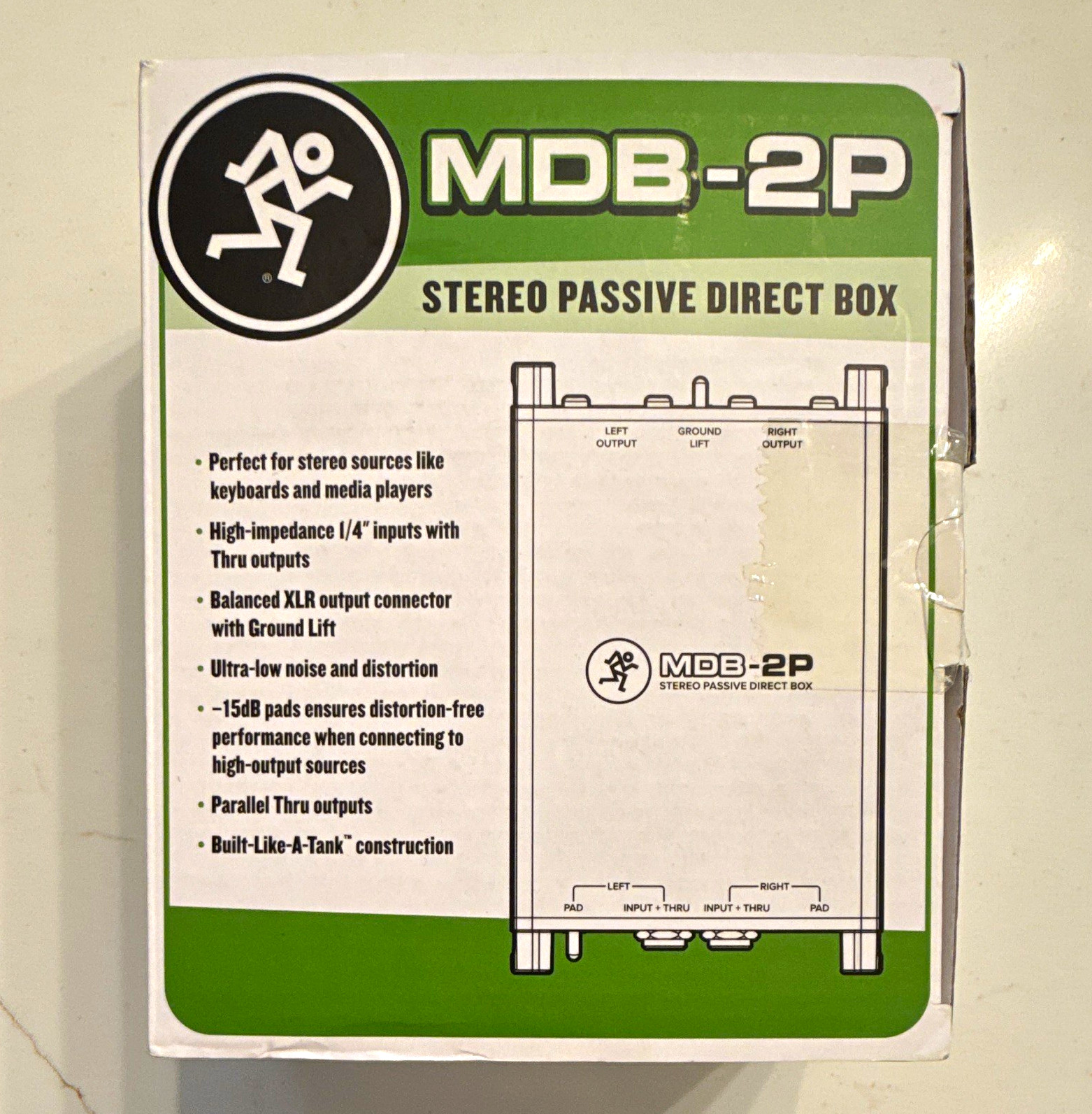 Mackie MDB-2P Stereo 2-Channel Passive DI Box Ground Lift XLR Out -15dB
