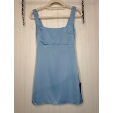 NWT Lulus Truly the Cutest Light Blue Satin Square Neck Mini Dress Party Size XS
