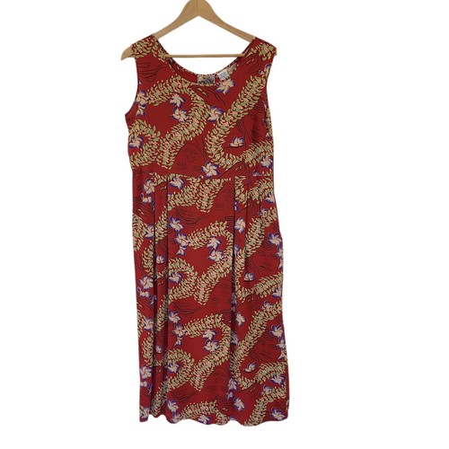 Vintage Avanti 100% Silk Hawaiian Midi Tank Dress Red Floral Face Medium - Picture 1 of 9