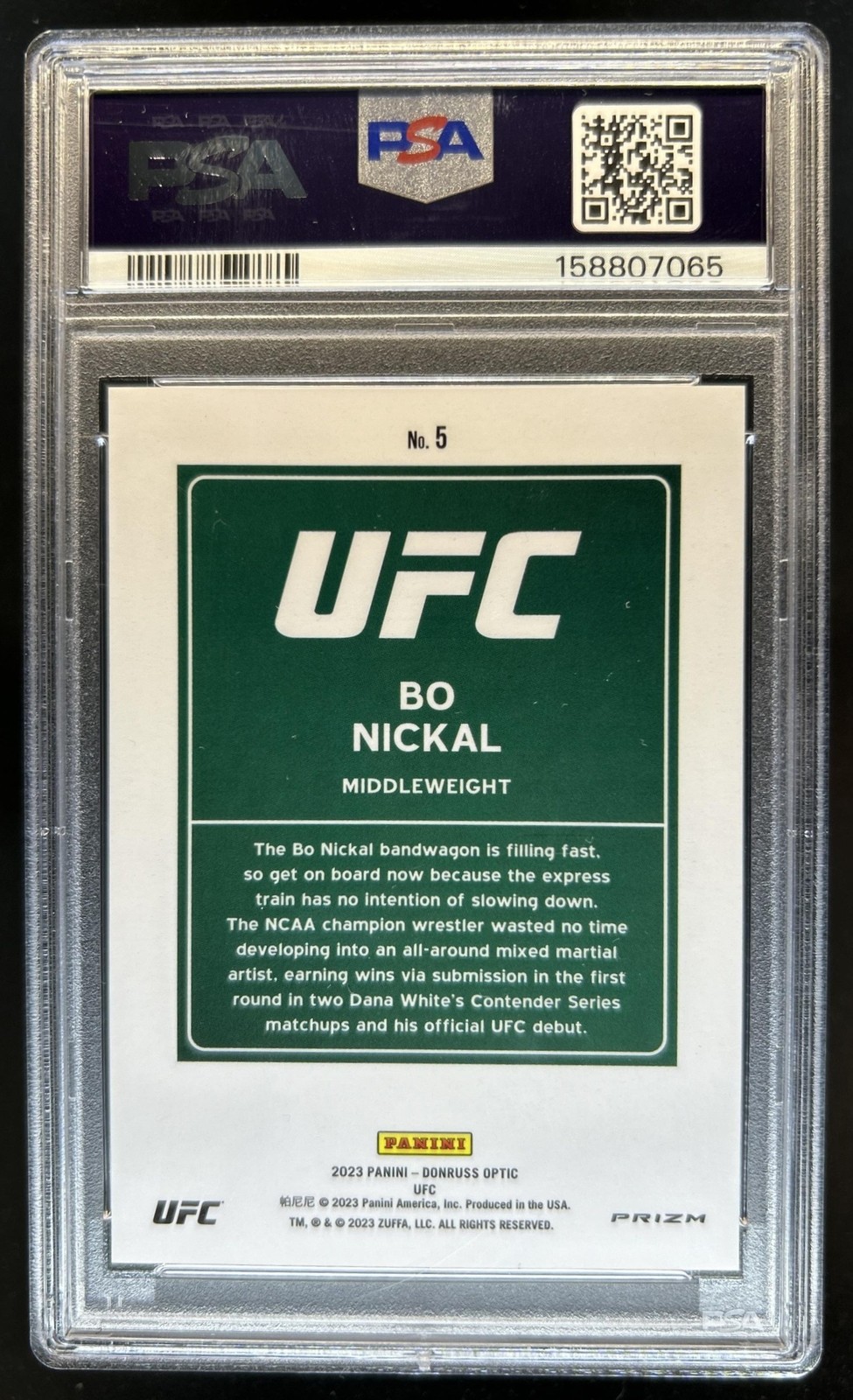 2023 Panini Donruss Optic UFC Bo Nickal Downtown! SSP RC Rookie #5 PSA 10 view 2