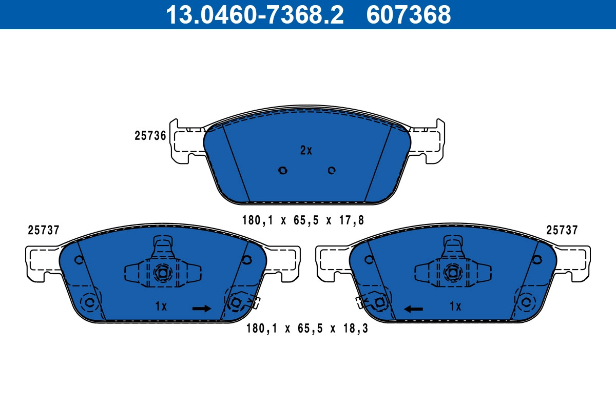 Kit plaquettes de frein ATE 13.0460-7368.2 pour rénover le freinage arrière OE 2433781