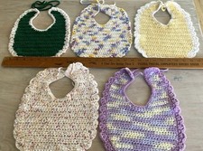 Beautiful Soft Functional Handmade Crocheted Or Knitted Baby Bibs - Lot Of 5