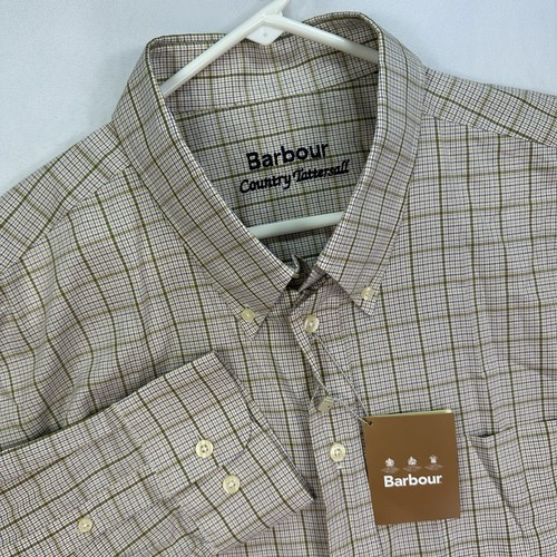 Barbour Country Tattersall Shirt Mens 2XL Olive Navy Plaid Long Sleeve NWT