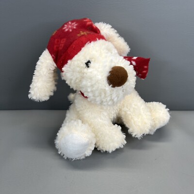 American Greetings Plush White Puppy Dog w Red Hat And Scarf