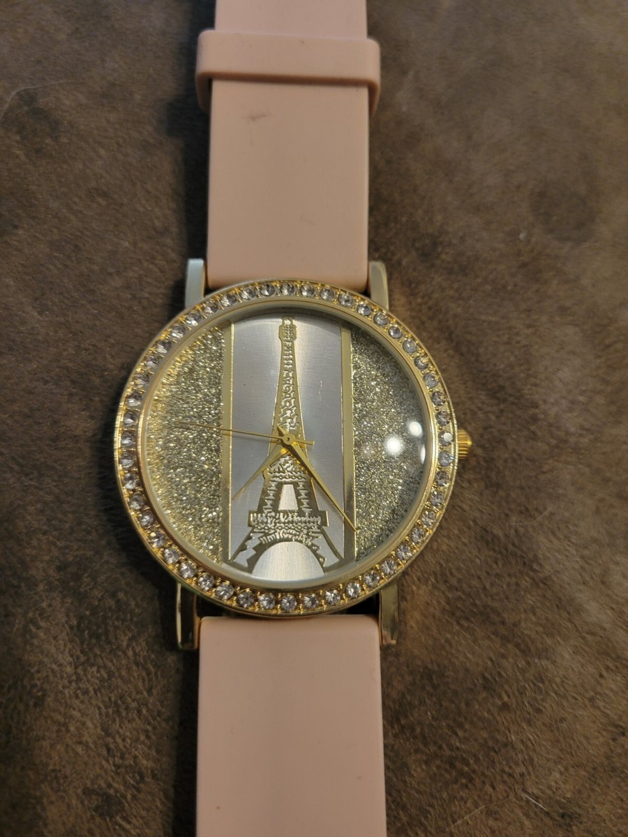 Paris Eiffel Tower Rhinestone Dial Pink Analog Wrist Watch  display picture 3
