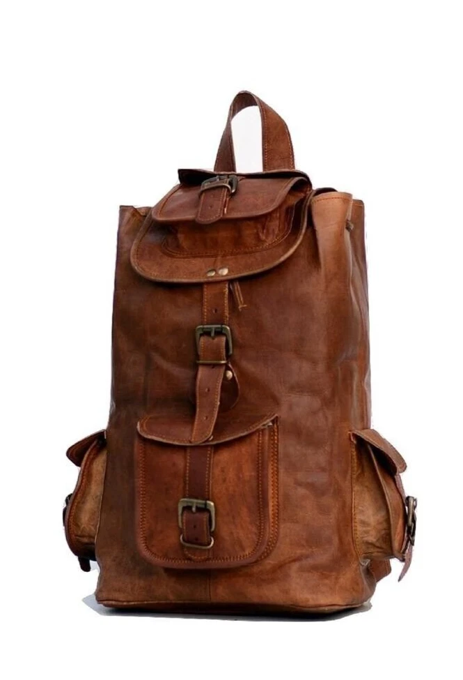 Leather Backpack Genuine Bag Rucksack Travel Laptop Men's Vintage Large Brown