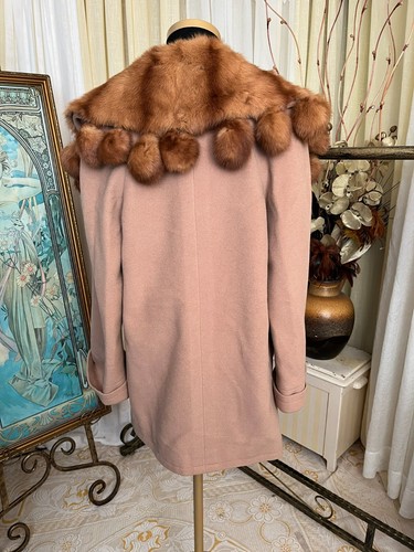 Clips Italy Camel Nude Coloured Swing Coat with Mink Fur Shawl Collar Large - Picture 8 of 16