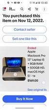 macbook pro 13" screen I-5, 8GB ram and 500GBHD MAC OS high Sierra