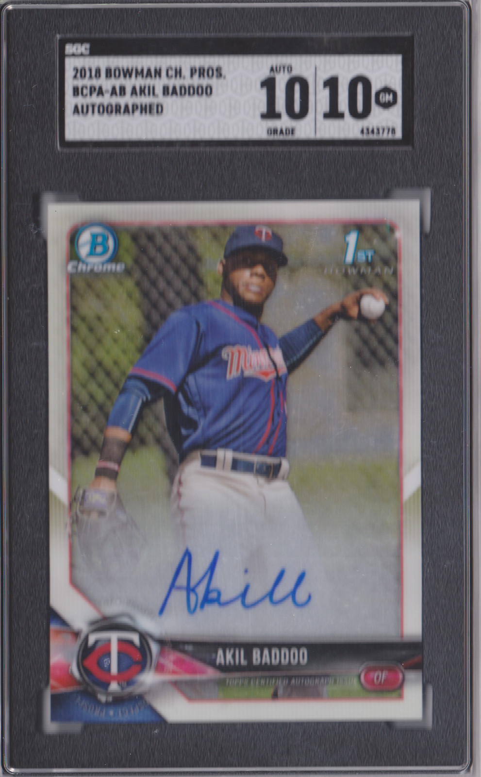 2018 Bowman Chrome Prospect Autographs #BCPAAB Akil Baddoo SGC 10