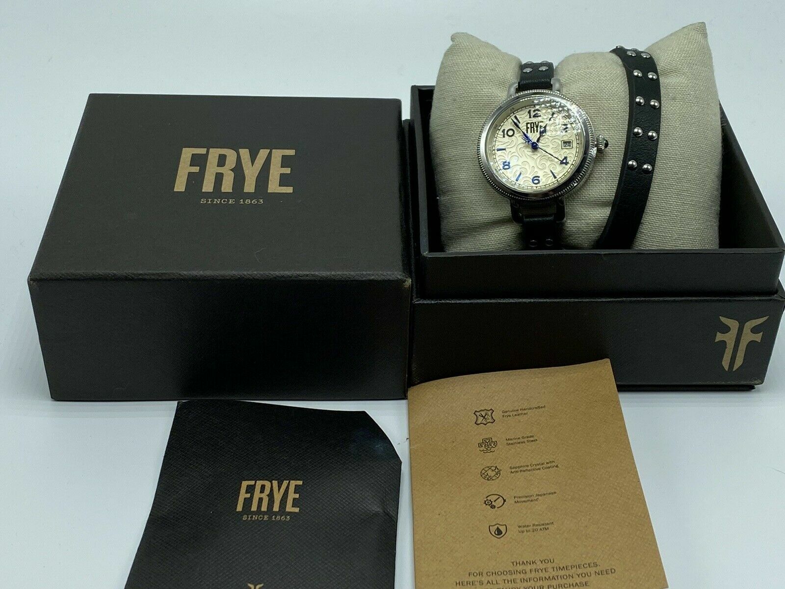 Frye 245689CST Sapphire Crystal Chronograph Black Leather Strap Men's Watch 