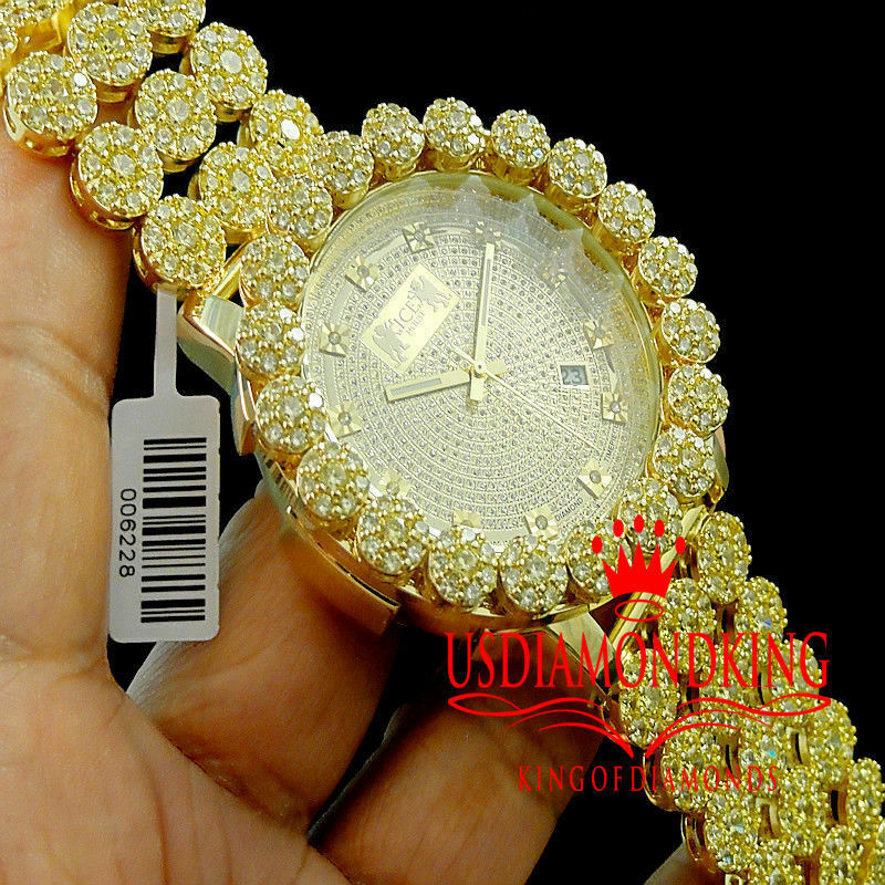 Montre ICE HOUSE Personnalisée - Cadran Diamant, Lunette Canari, Dorée, Quartz Japonais