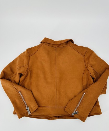 Vigoss Jacket Womens Large Camel Faux Suede Asymmetrical Zip Moto Crop Stretch - Picture 8 of 8