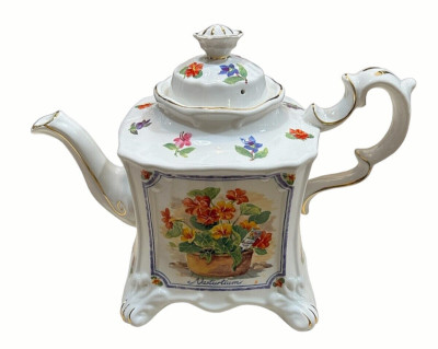 CROWN DORSET STAFFORDSHIRE TEAPOT RARE HERB PATTERN  NASTURTIUM WILD THYME