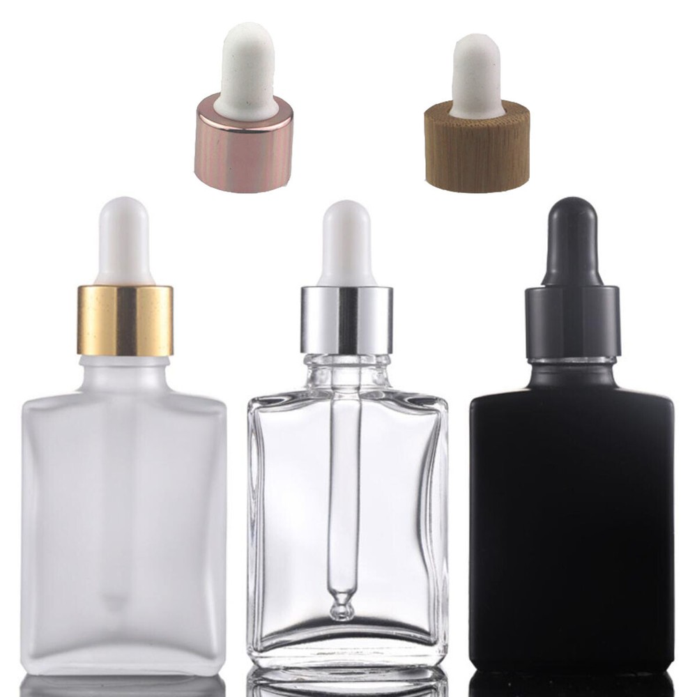 30ml Square Flat Glass Essential Oils Dropper Bottle Eye Drop Refillable Perfume