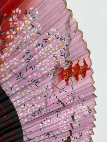 Two Vintage Oriental Fabric Bamboo Silk thread Folding Hand Held Fan - Picture 3 of 10