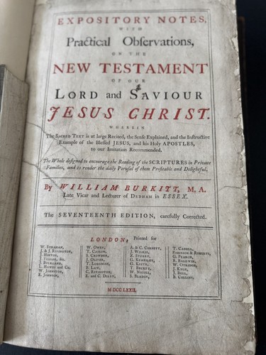 Große William Burkitt antike Bibel 18. Jahrhundert Buch Neues Testament Jesus