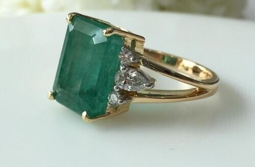 Art Deco Antique 5.20 Ct Green Emerald Vintage Wedding Ring 14K Yellow Gold FN - Picture 1 of 3