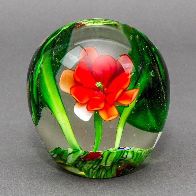 Vintage Murano Italy Lily Flower Leaves Frog Millefiori Art Glass