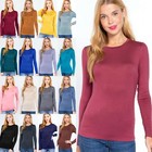 Crew Neck Long Sleeve Rayon Spandex Jersey Soft Stretchy T-Shirt Top Tee