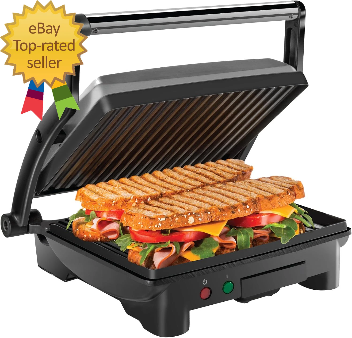 Panini Press Grill and Gourmet Sandwich Maker Non-Stick Coated Plates, Opens 180
