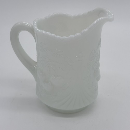 Crema opalescente antigua y azúcar abierta Dugan Glass Co coronada blanca cereza - Imagen 10 de 18
