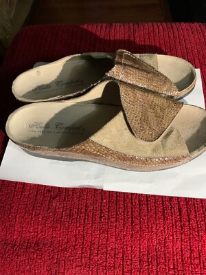 Helle Comfort Womens Sandals Slides Slip On Leather Size 42 US 10 Low Wedge Beig