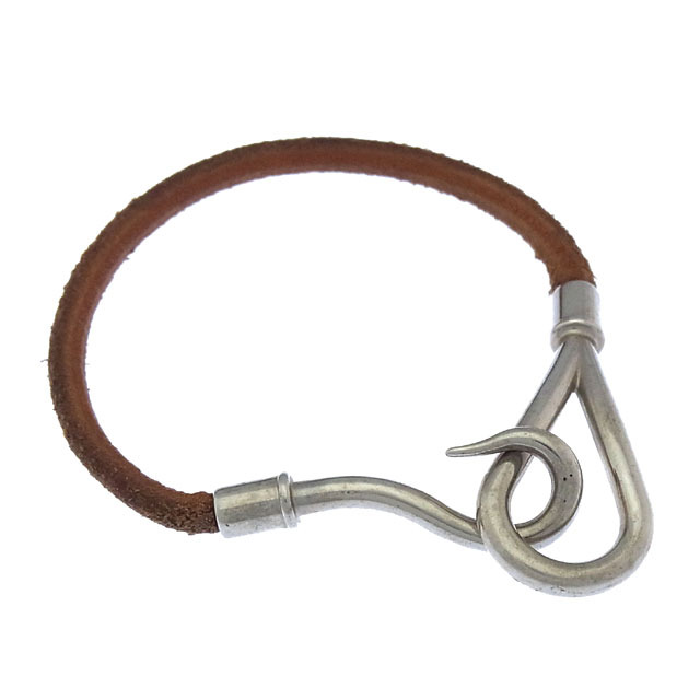 Hermes Jumbo H Bangle Bracelet in Silver Brown Authentic Pre-Owned Y3144-image