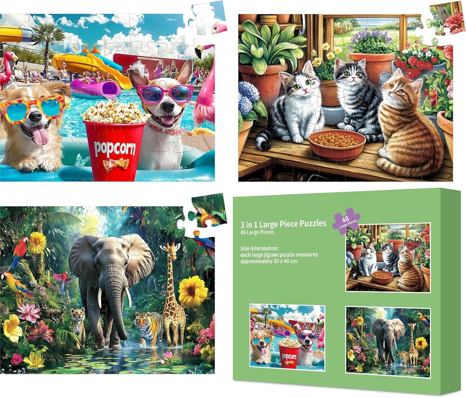 3 Packs Large Piece Puzzle for Adults - Dementia 48 Pieces Puzzles